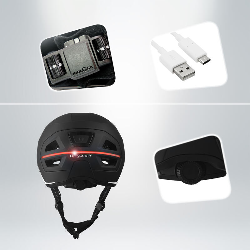 Casco E-Bike per adulti | Certificato NTA 8776 | Nero con LED