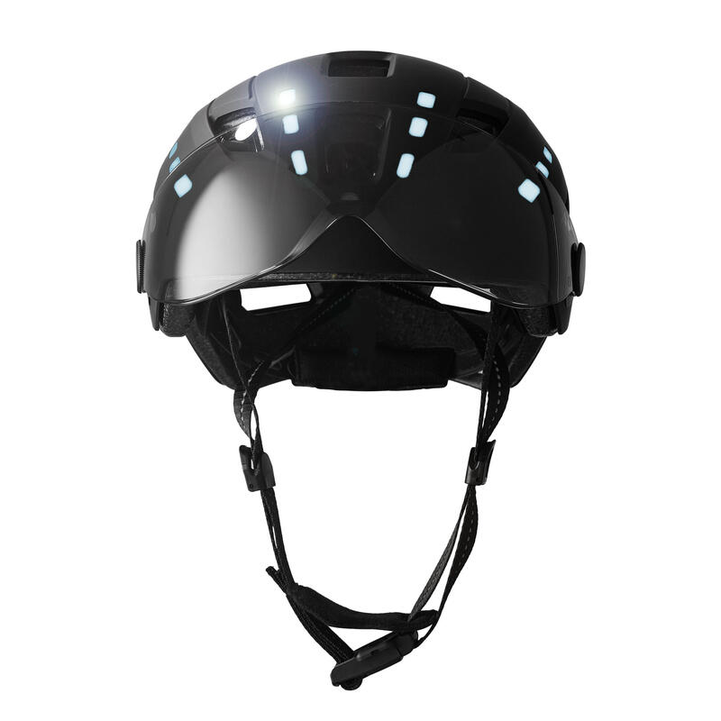 Casco E-Bike para adultos |Negro con visor y luz integrada | Certificado EN1078