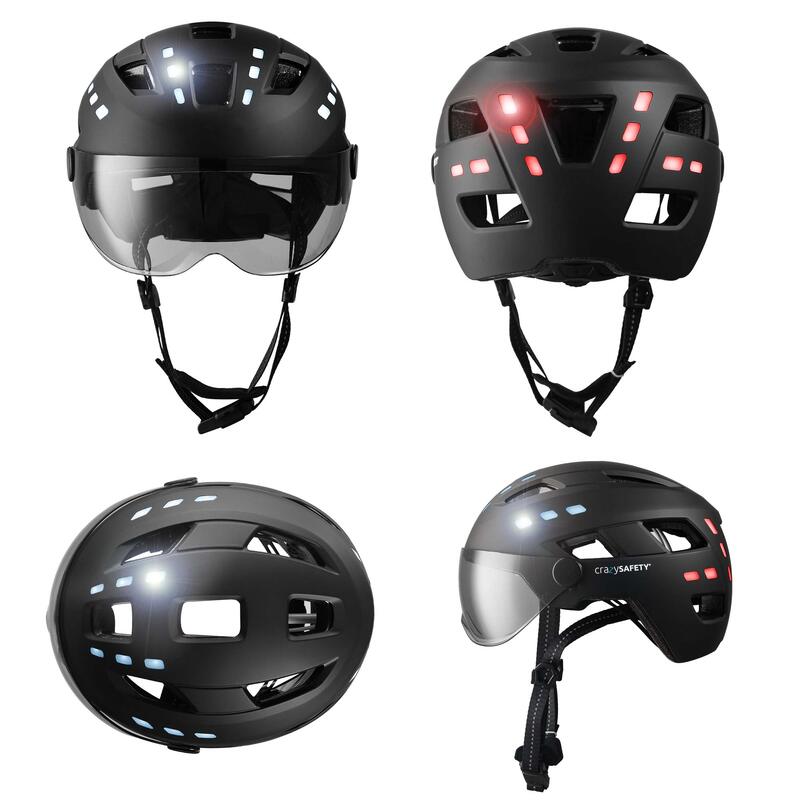 Casco E-Bike para adultos |Negro con visor y luz integrada | Certificado EN1078