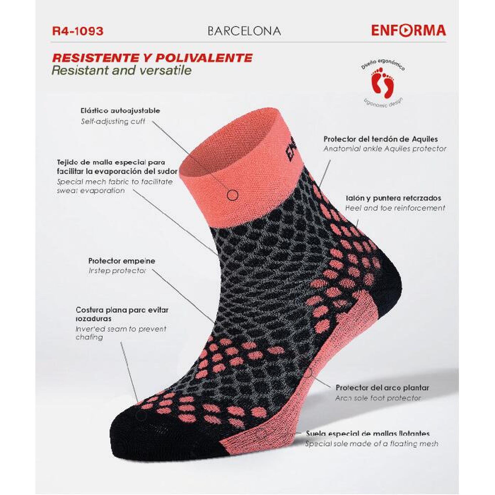 Calcetines de Running Enforma BARCELONA Coral.Resistente y Polivalente.