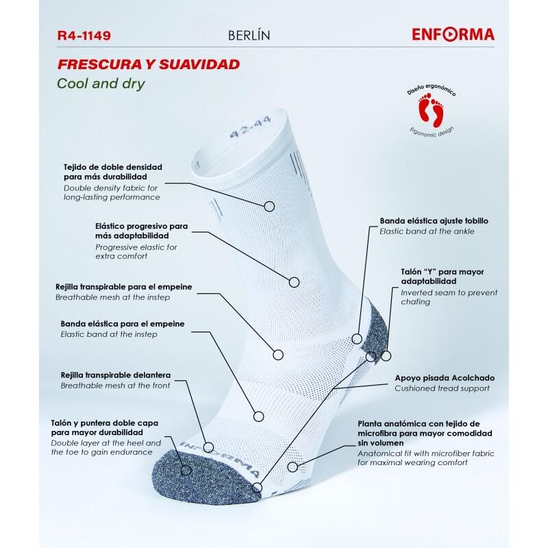 Calcetines de Running Enforma BERLÍN Blanco.Frescura y suavidad. 2/6