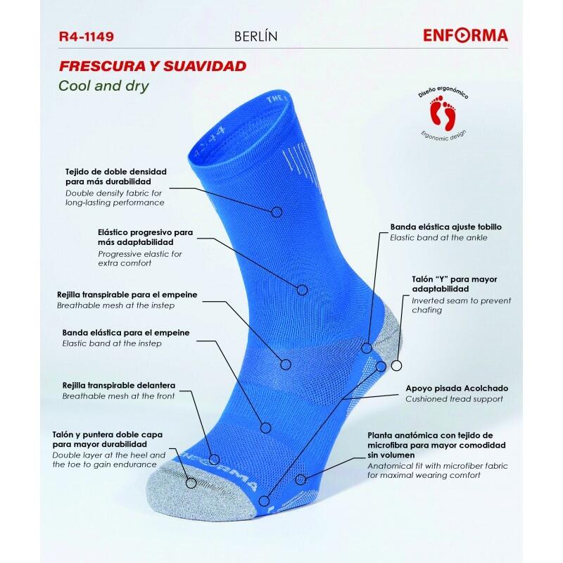 Calcetines de Running Enforma BERLÍN Azul.Frescura y suavidad. 2/7