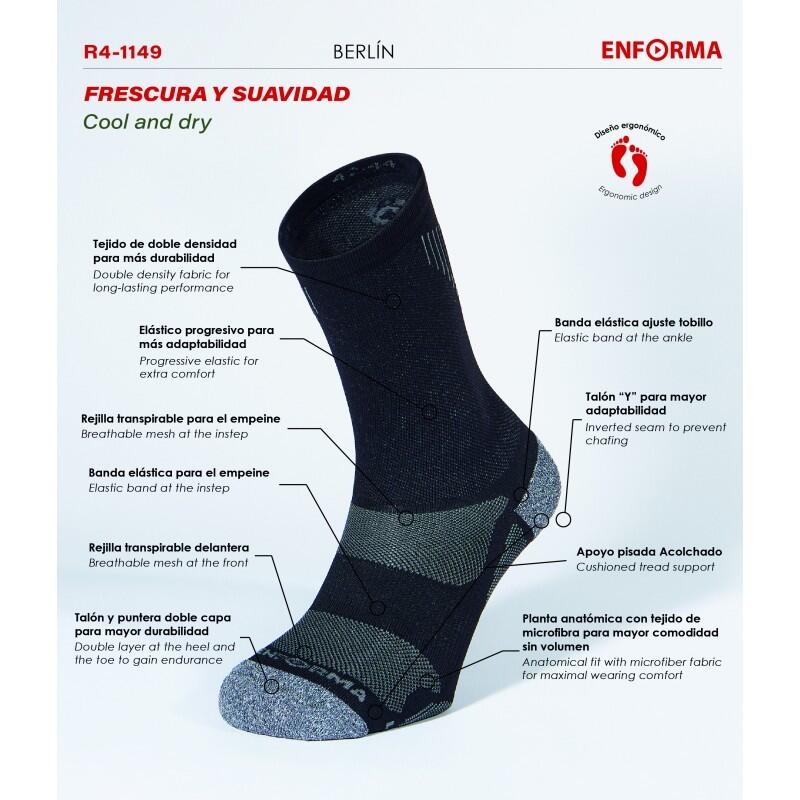 Calcetines de Running Enforma BERLÍN Negro.Frescura y suavidad. 2/6