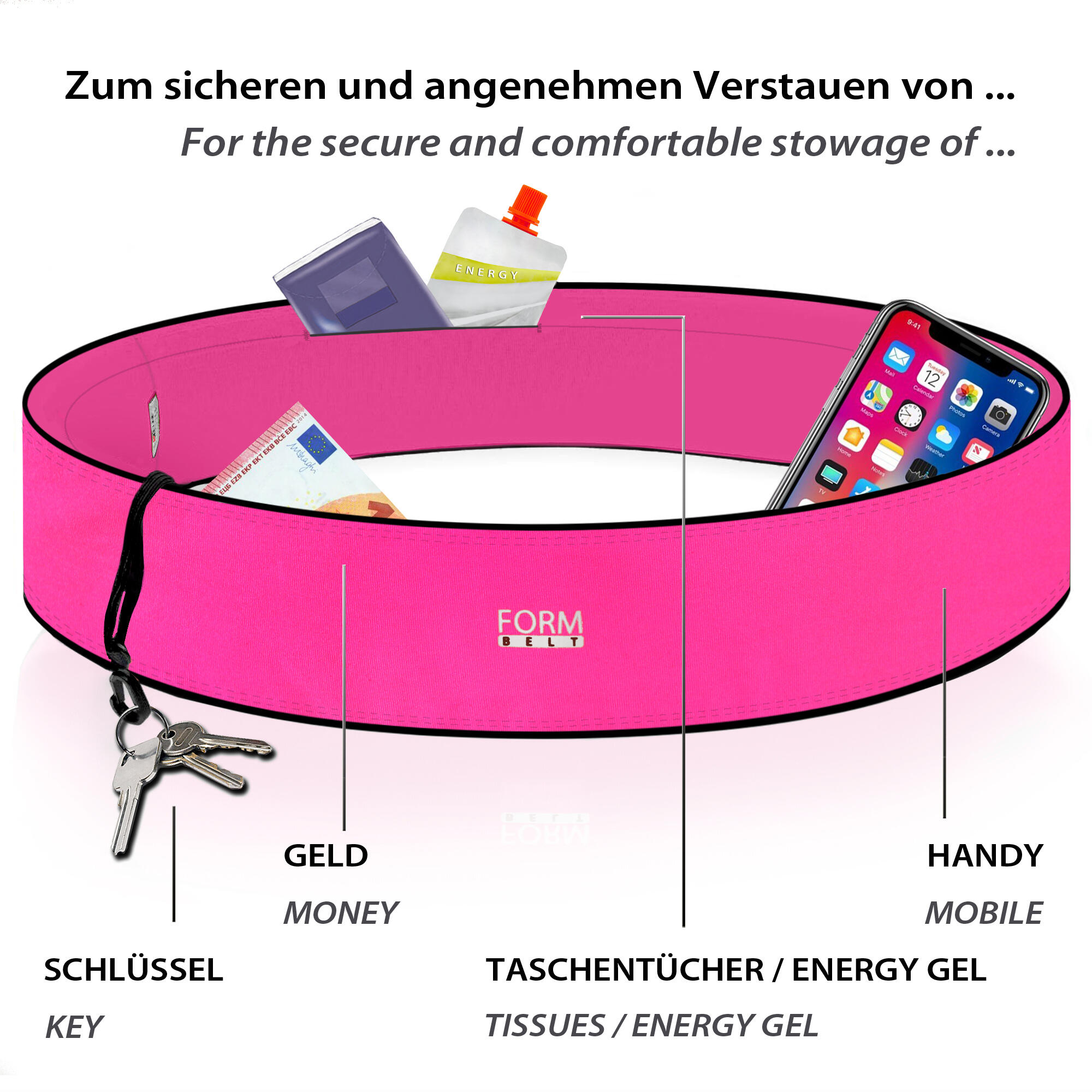 Laufgürtel für Handy, Schlüssel und Wertsachen,pink 2/7