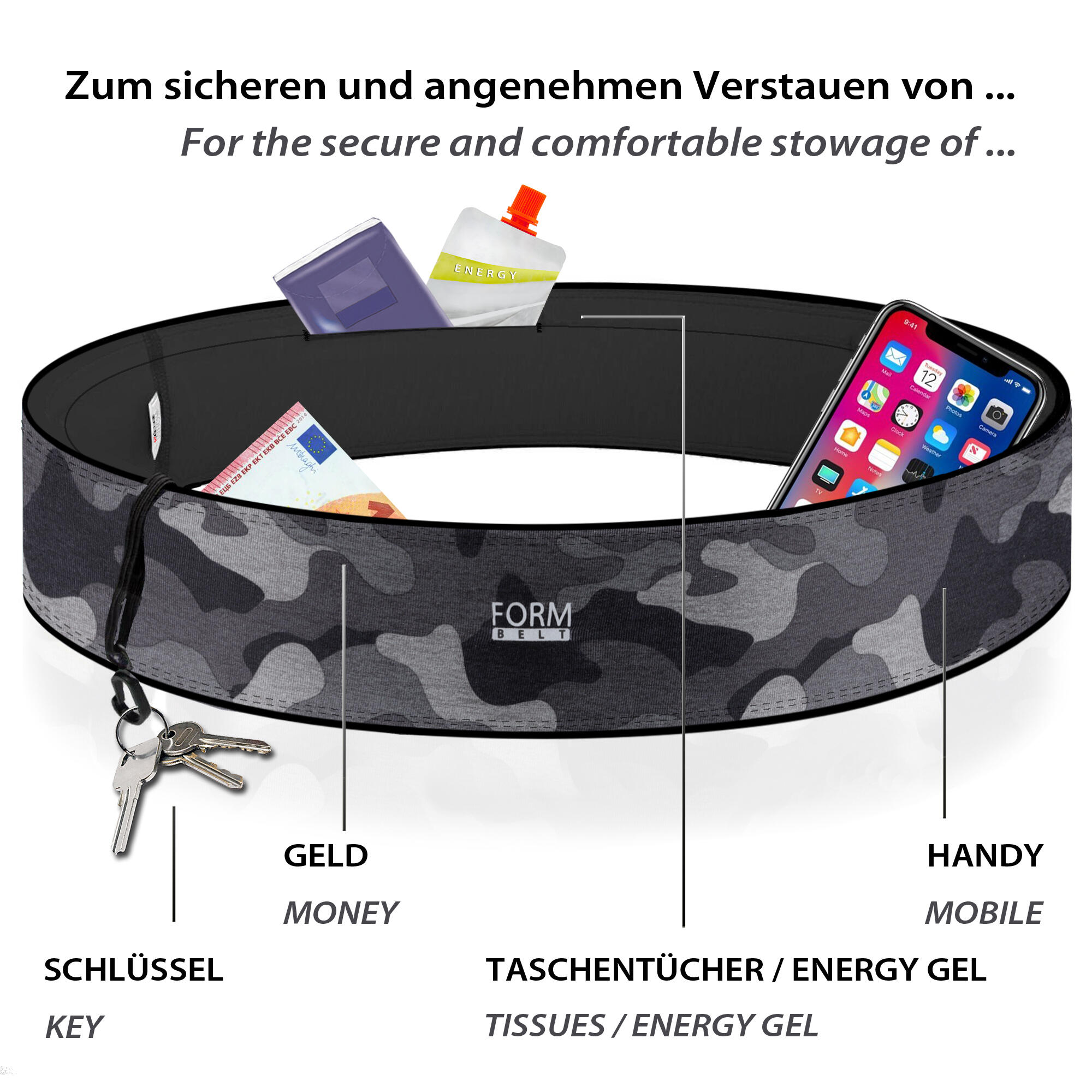 Laufgürtel für Handy, Schlüssel und Wertsachen,Camouflage dark 2/7