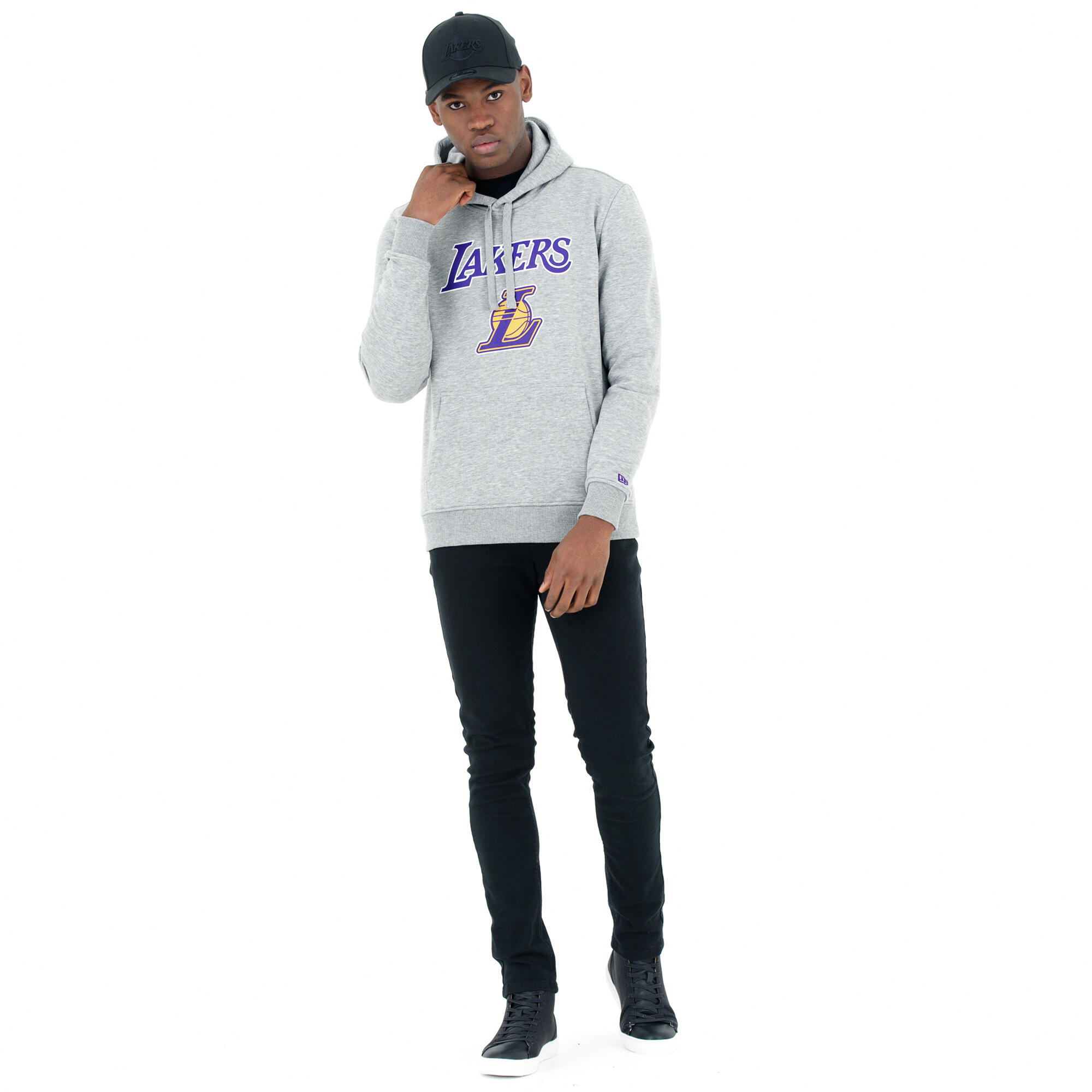 Sweat à Capuche NBA Los Angeles Lakers New Era Team logo Gris pour Homme 6/6