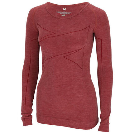 T-shirt Manche Longue thermique Femme Laine Mérinos Rouge