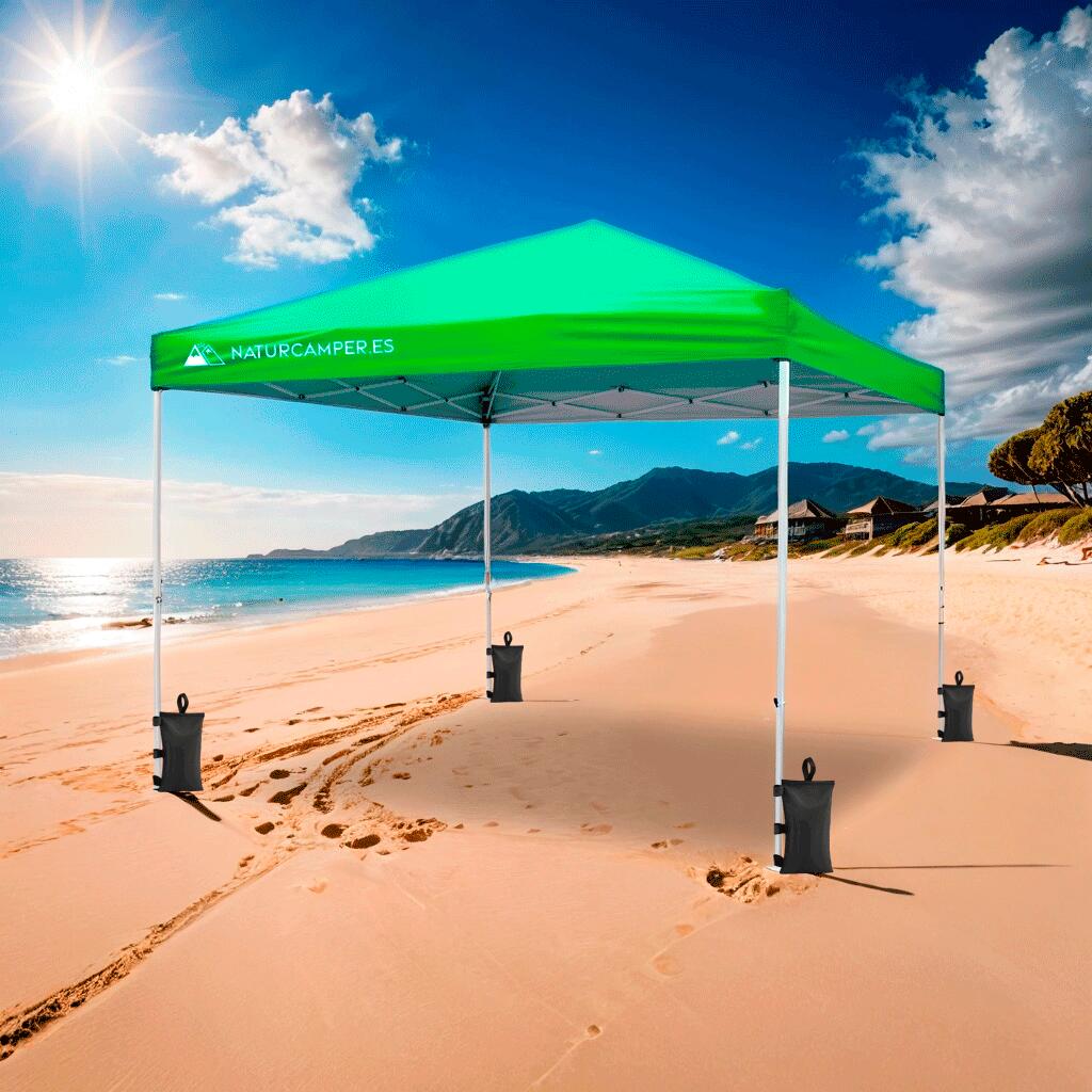 Tonnelle pliante 3x3m Verte pour la plage, le jardin, la terrasse ou le camping. 2/7