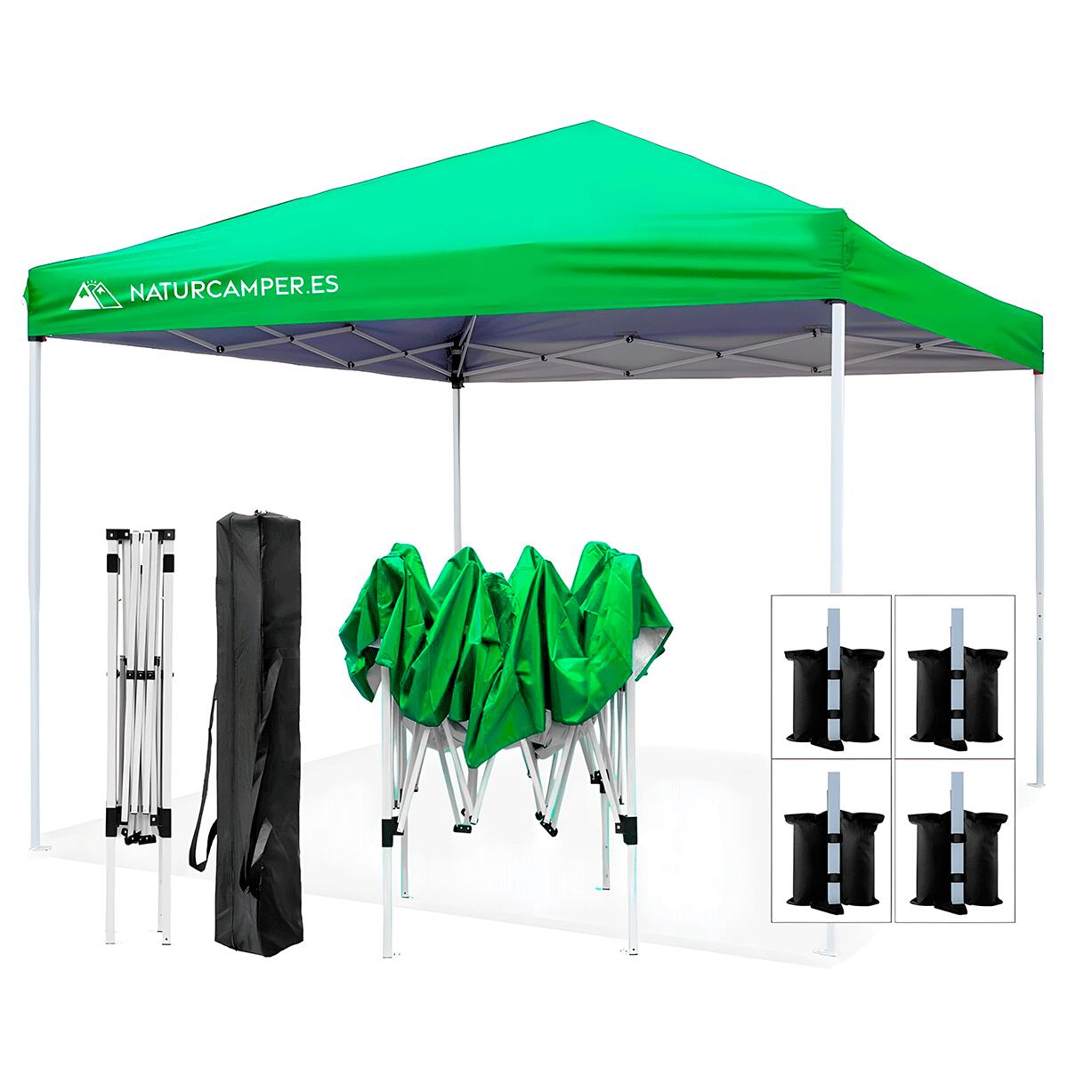 Tenda dobrável 3x3m Verde para a praia, jardim, terraço ou campismo.