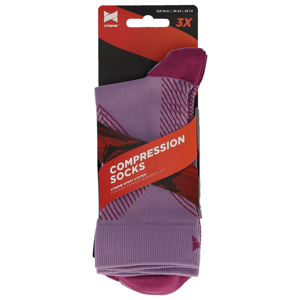 Xtreme Kompressionssocken Viertel 3er-Pack Multi Lila 4/7