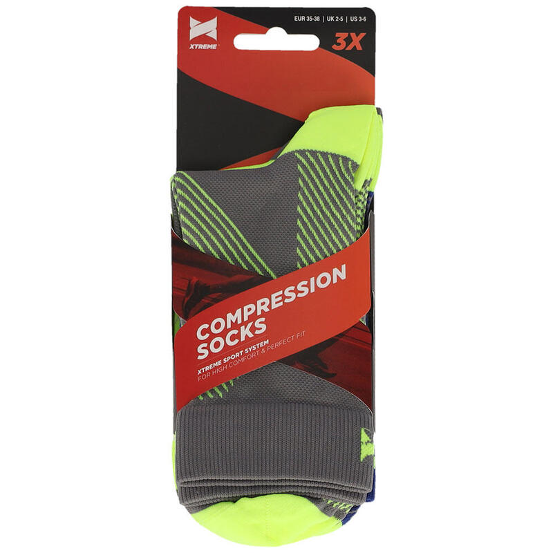 Chaussettes de compression Xtreme Quarter 3-pack Multi Jaune