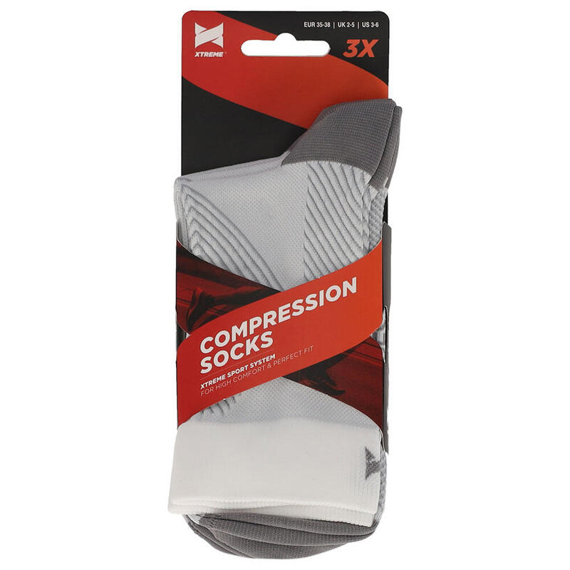 Calcetines de compresión Xtreme Quarter, paquete de 3, multicolor, blanco