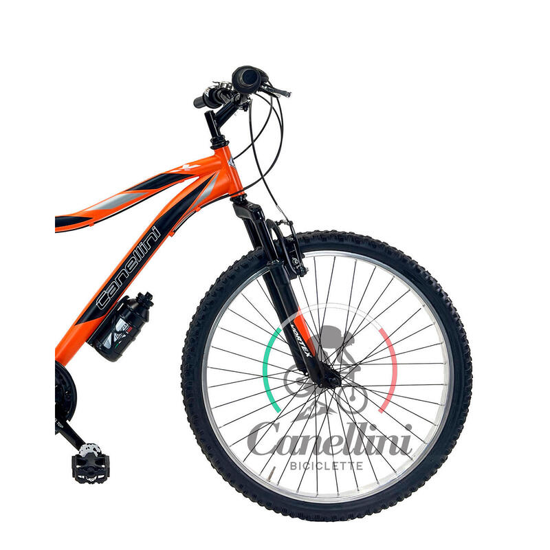 Bicicleta de niño MTB Canellini VORTEX  26" 18V - Naranja/Negro