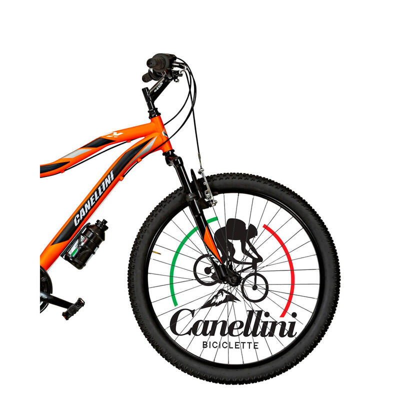 Bicicleta de niño MTB Canellini VORTEX  24" 18V - Naranja/Negro