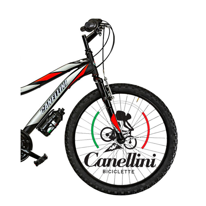 Bicicleta de niño MTB Canellini VORTEX  24" 18V - Negro/Rojo