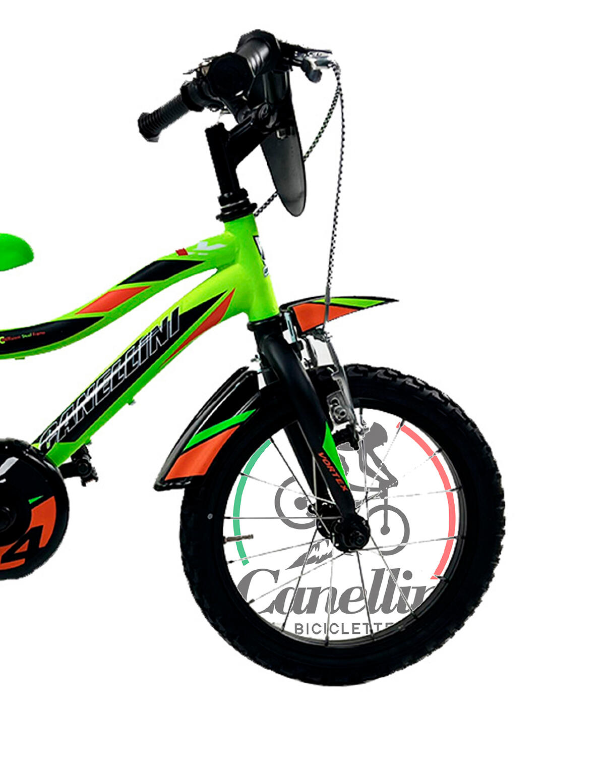 Bicicleta de criança BTT Canellini VORTEX  14" - Verde/Preto/Laranja 2/3
