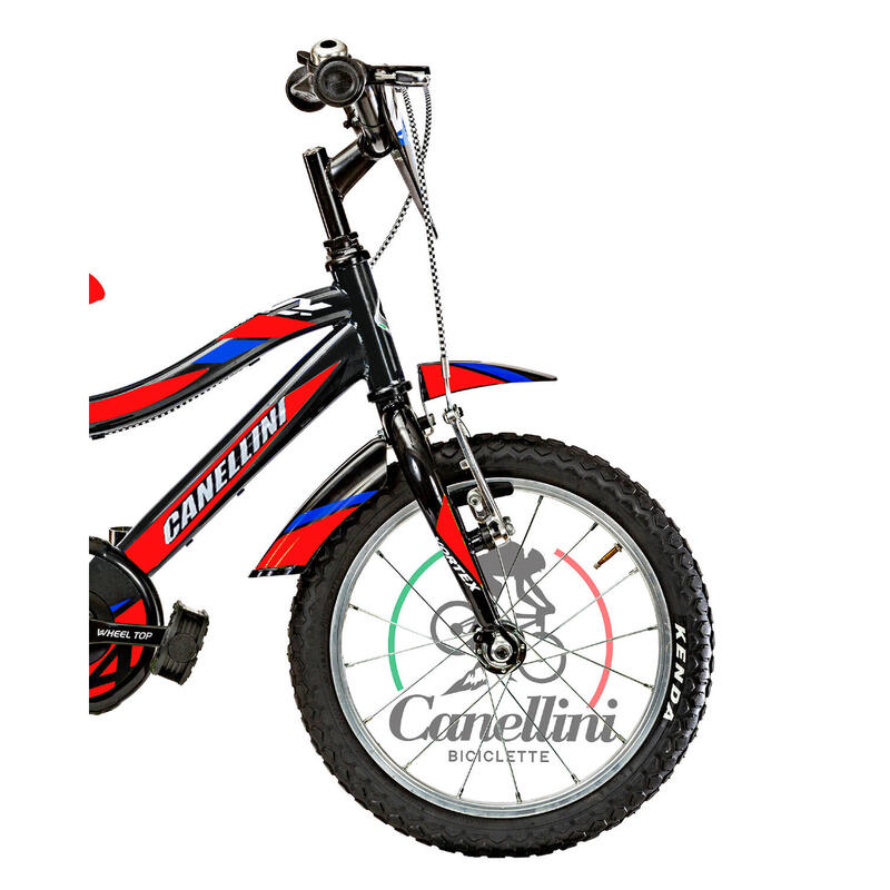 Bicicletă pentru băieți Canellini VORTEX 14" - Negru/Roșu/Albastru