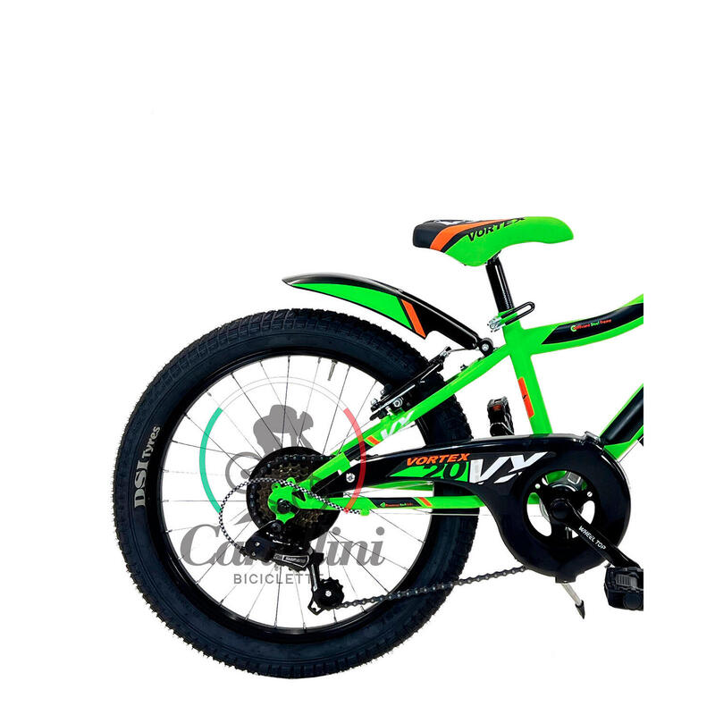 Bicicleta de niño MTB Canellini VORTEX  20" 6V - Verde/Negro/Naranja