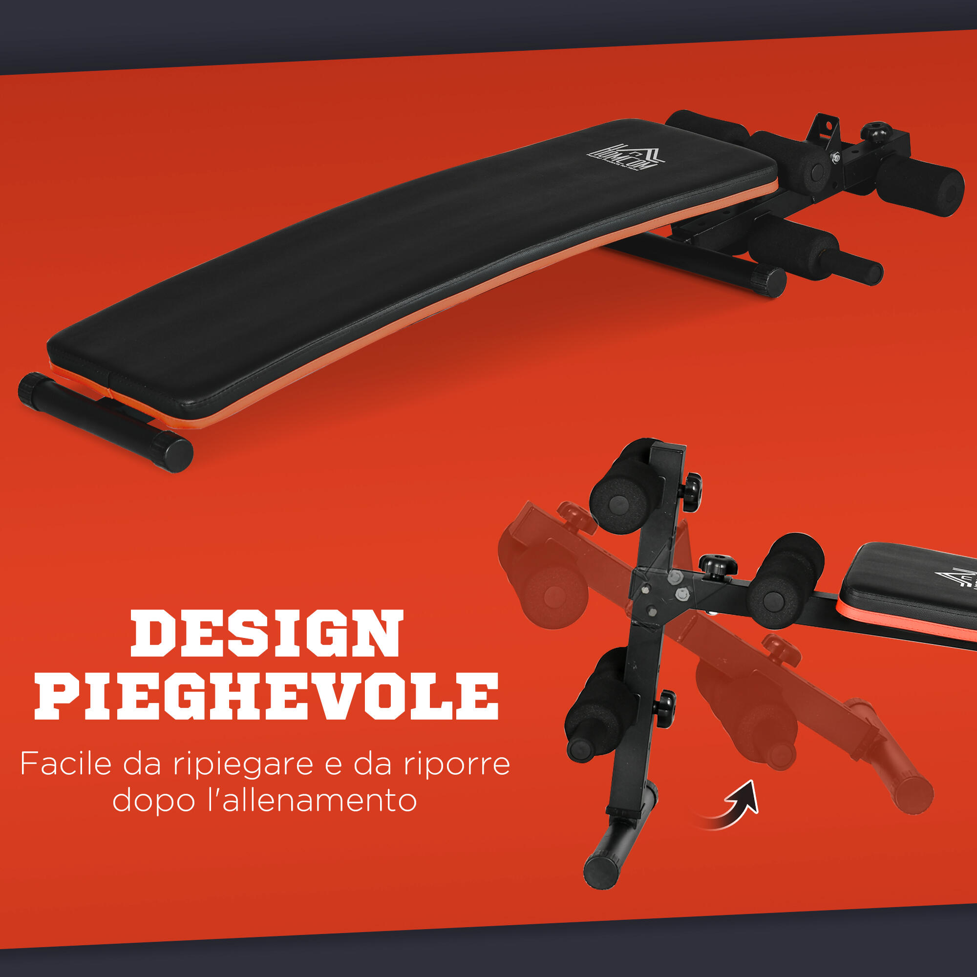 HOMCOM Panca per Addominali Pieghevole 47x139x51-69cm Nero e Rosso 5/7