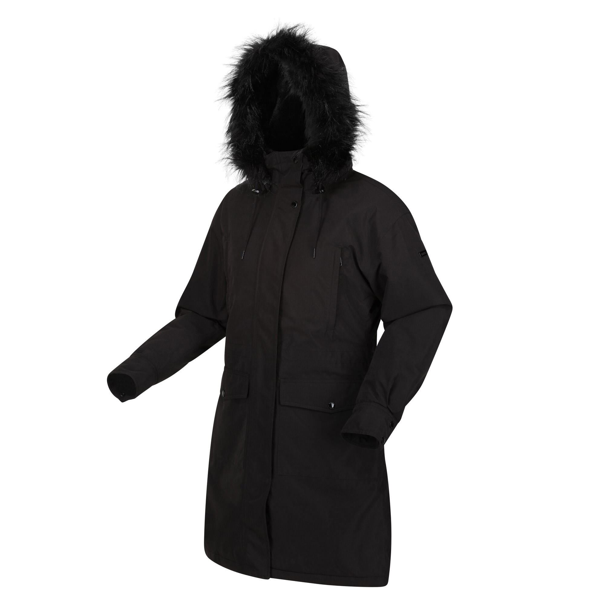 Womens/Ladies Shiloh Faux Fur Trim Parka (Black) 3/5