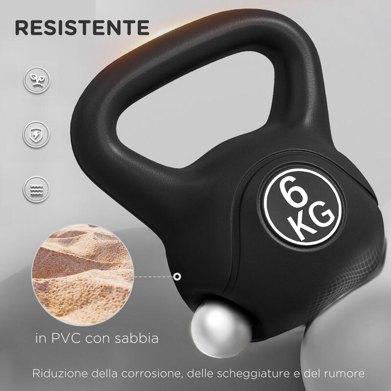 HOMCOM Kettlebell  6kg cu Bază Plată din Plastic Și Maner, Negru