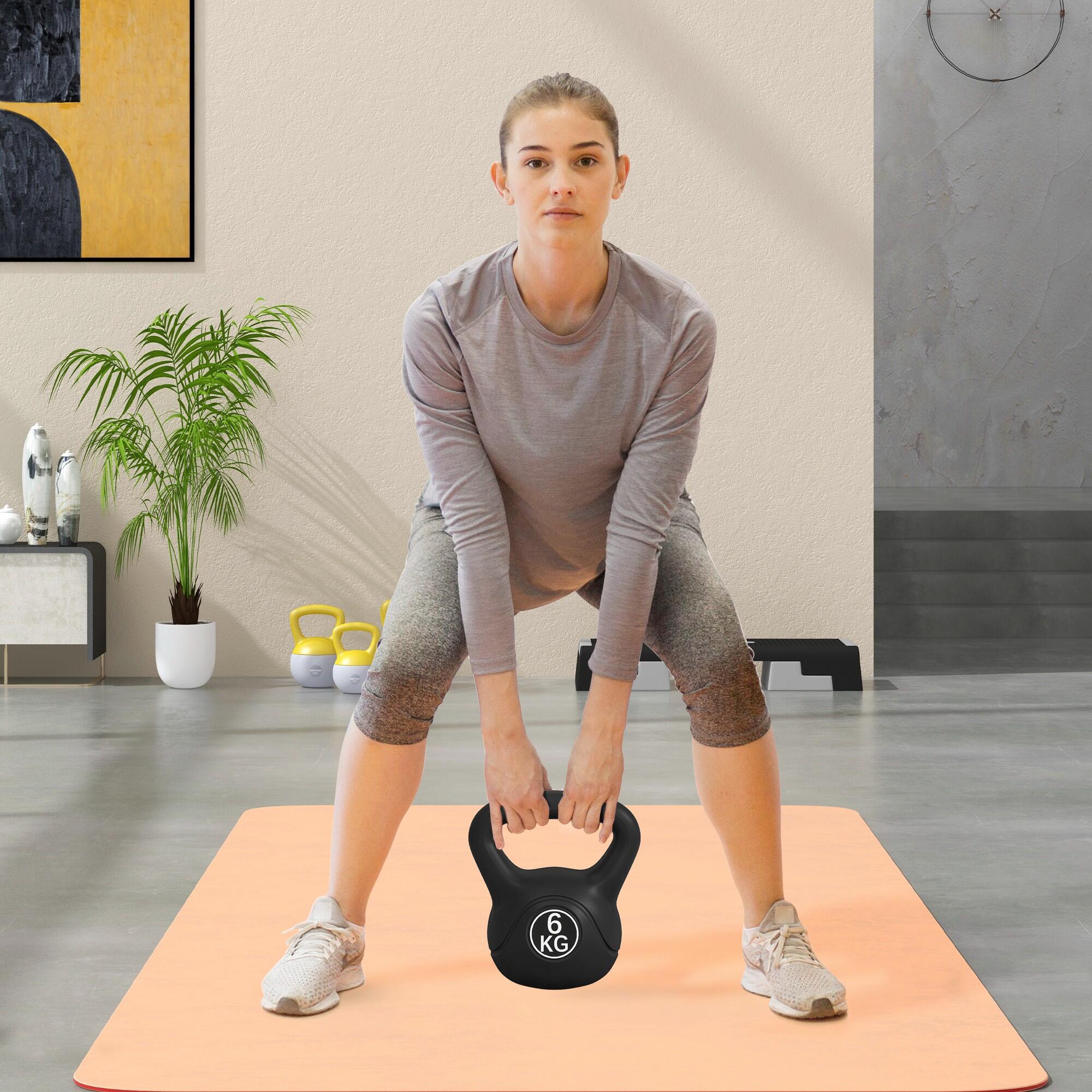 HOMCOM Kettlebell 6kg con Base Piatta in Plastica e Sabbia Nero 2/7