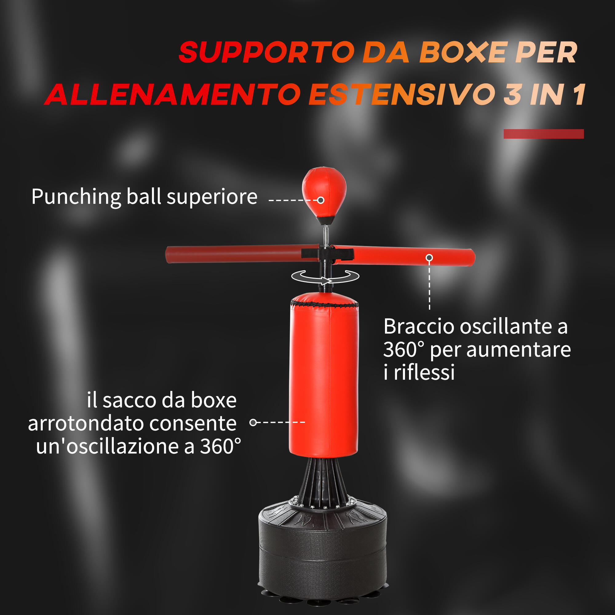 HOMCOM Sacco da Boxe ad Altezza Regolabile con Punching Ball e Base Riempibile 6/7