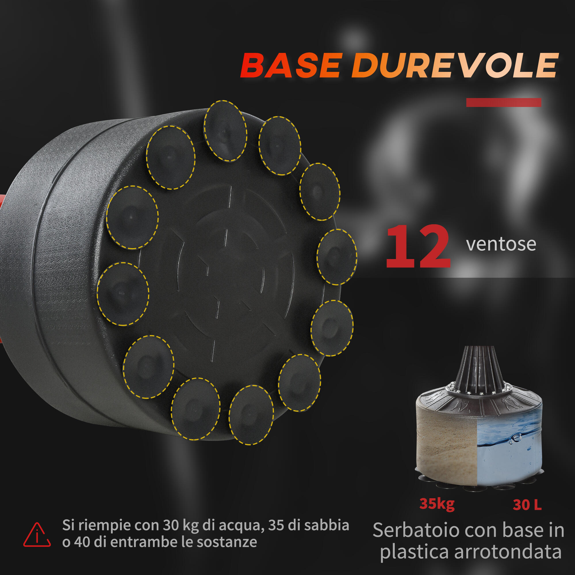 HOMCOM Sacco da Boxe ad Altezza Regolabile con Punching Ball e Base Riempibile 5/7