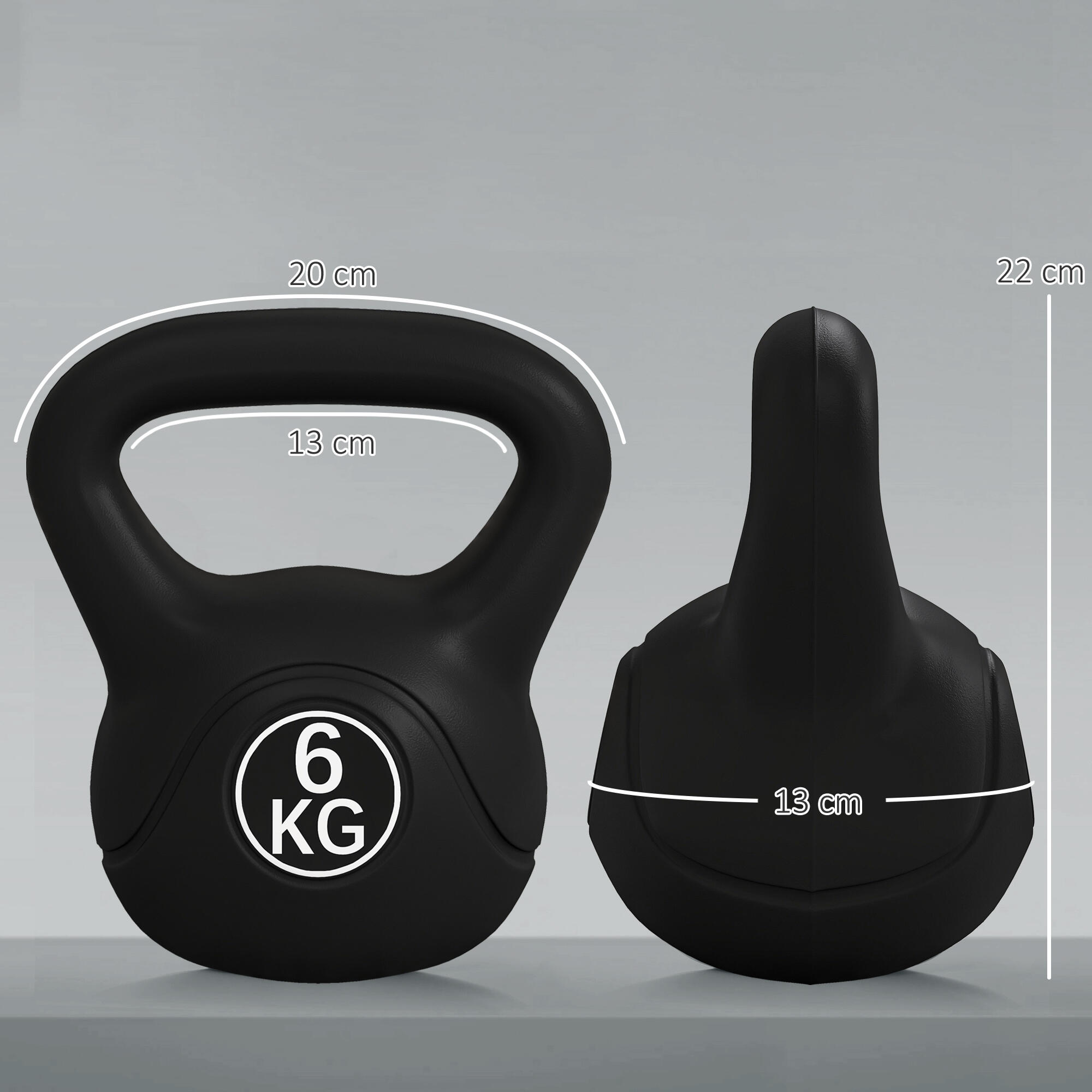 HOMCOM Kettlebell 6kg con Base Piatta in Plastica e Sabbia Nero 3/7