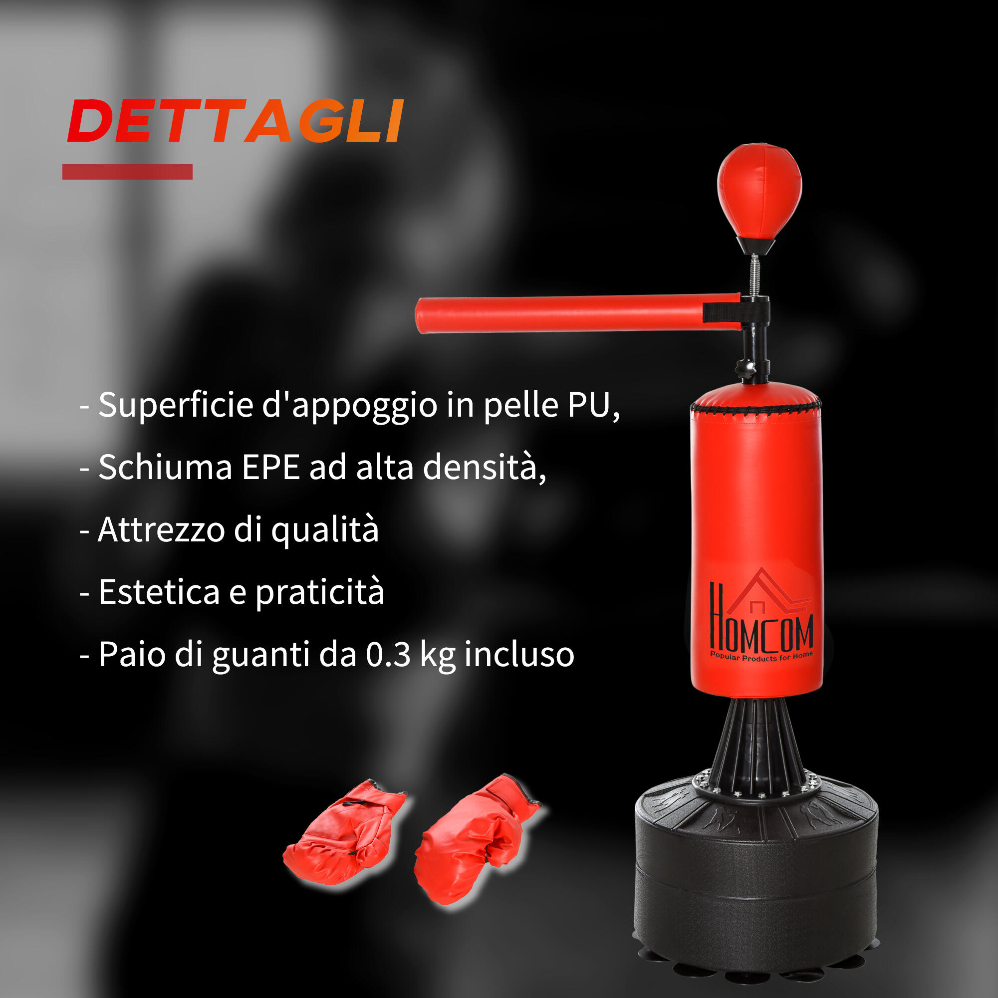 HOMCOM Sacco da Boxe ad Altezza Regolabile con Punching Ball e Base Riempibile 4/7