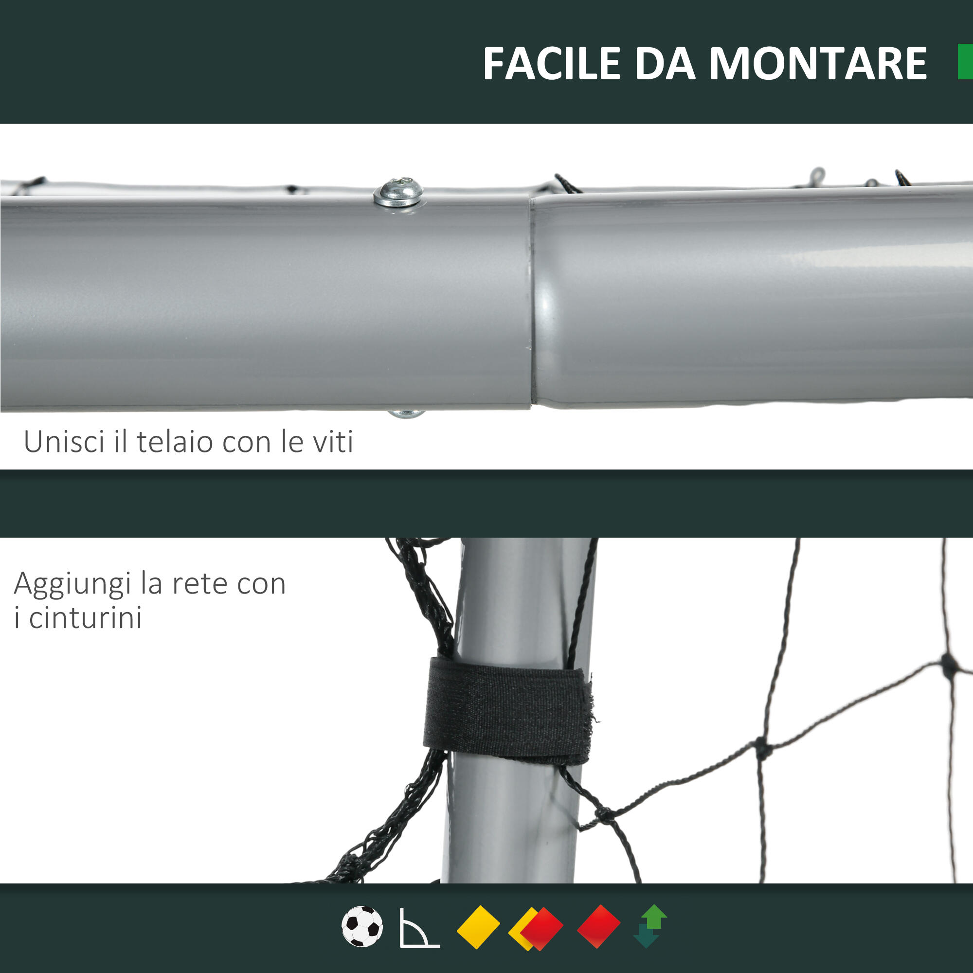 SPORTNOW Porta da Calcio 240x85x160 cm Grigia in PE e Metallo 4/7