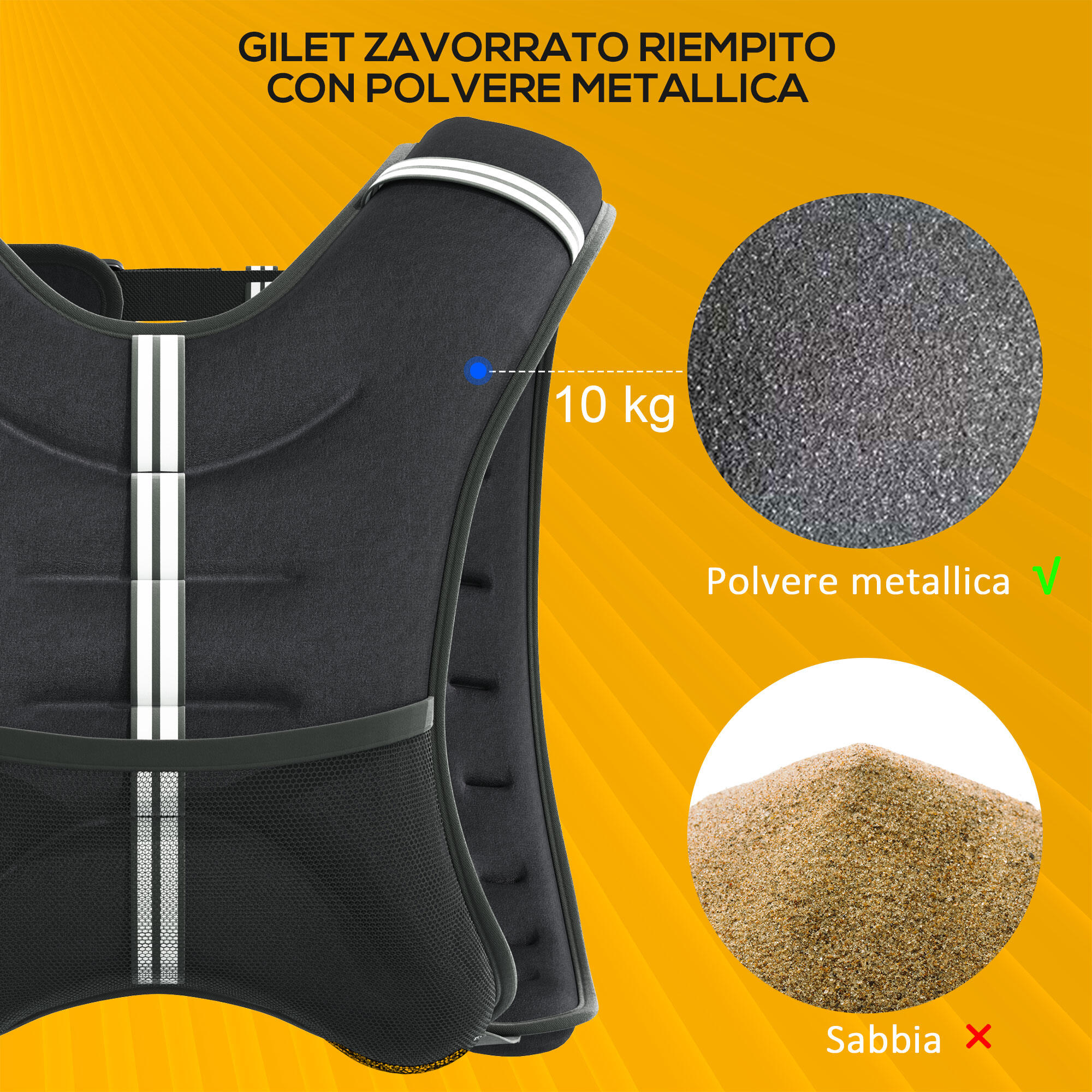 HOMCOM Giubbotto Zavorrato 10kg Traspirante con Tasca Portaoggetti Nero 5/8