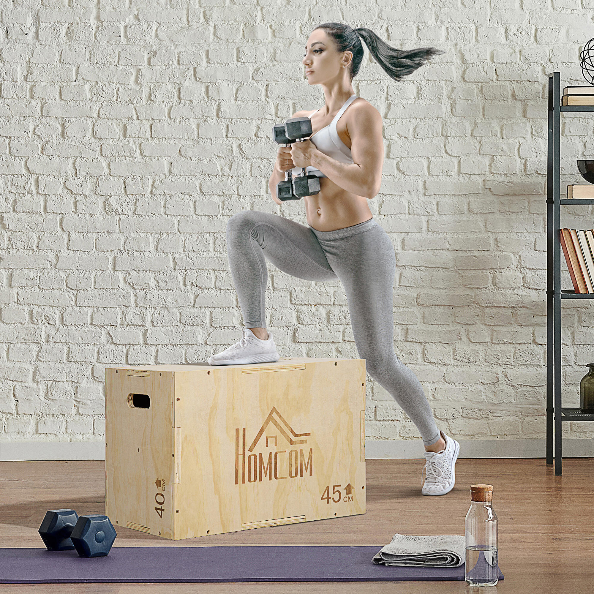 HOMCOM Plyo Box a 3 Altezze Regolabili in Legno di Faggio 45x40x60 cm 2/7