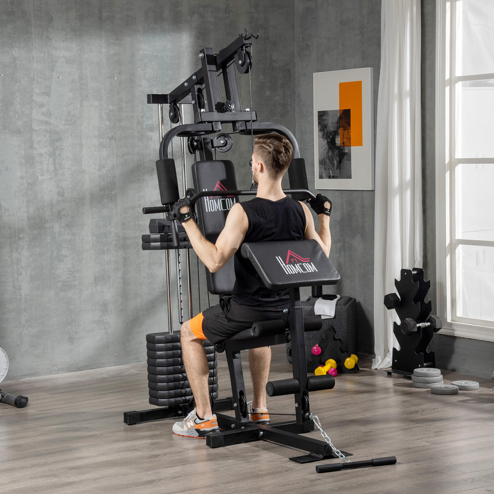 HOMCOM Stazione Fitness in Acciaio e PU con Schienale Imbottito Nero 2/8