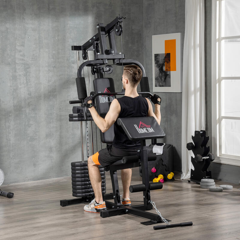 HOMCOM Stație de Fitness  din Oțel Și Pu cu Spătar Căptușit Negru