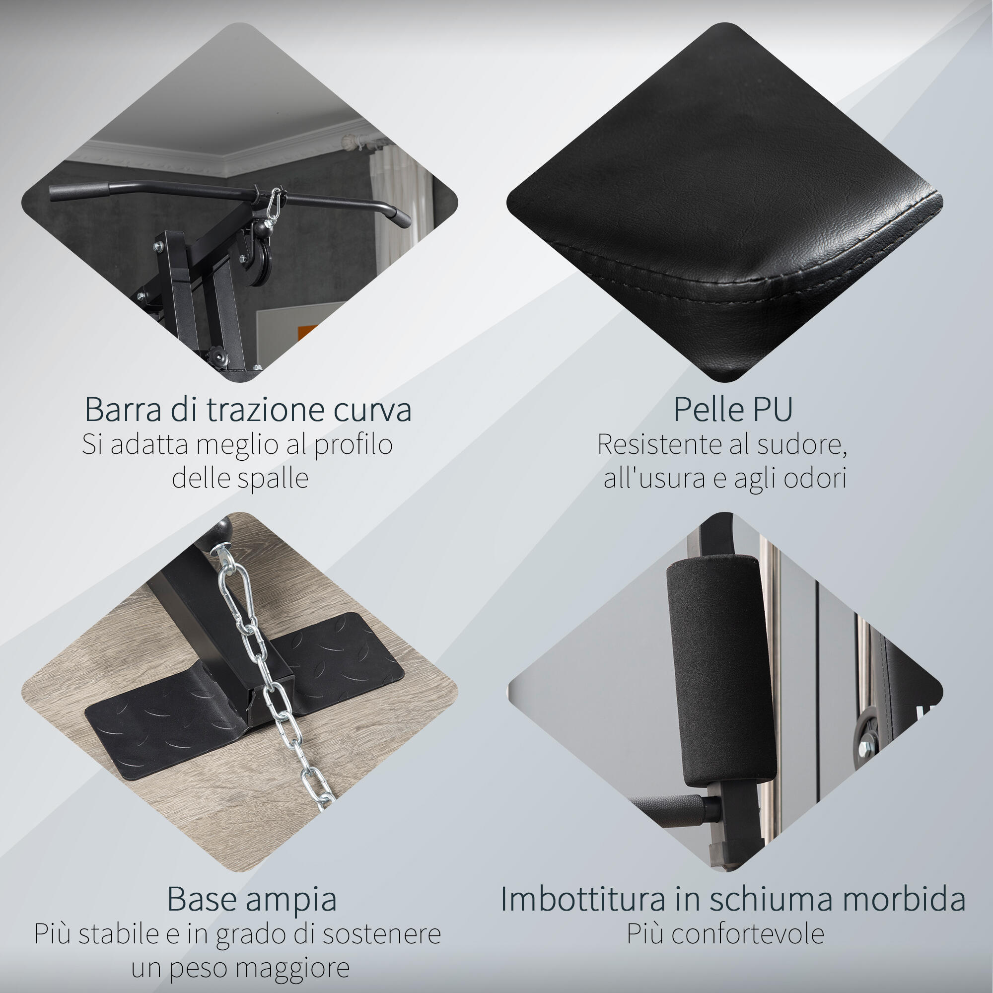 HOMCOM Stazione Fitness in Acciaio e PU con Schienale Imbottito Nero 7/8