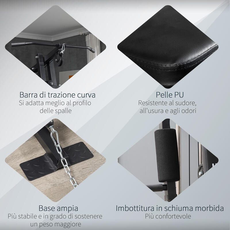 HOMCOM Stație de Fitness  din Oțel Și Pu cu Spătar Căptușit Negru