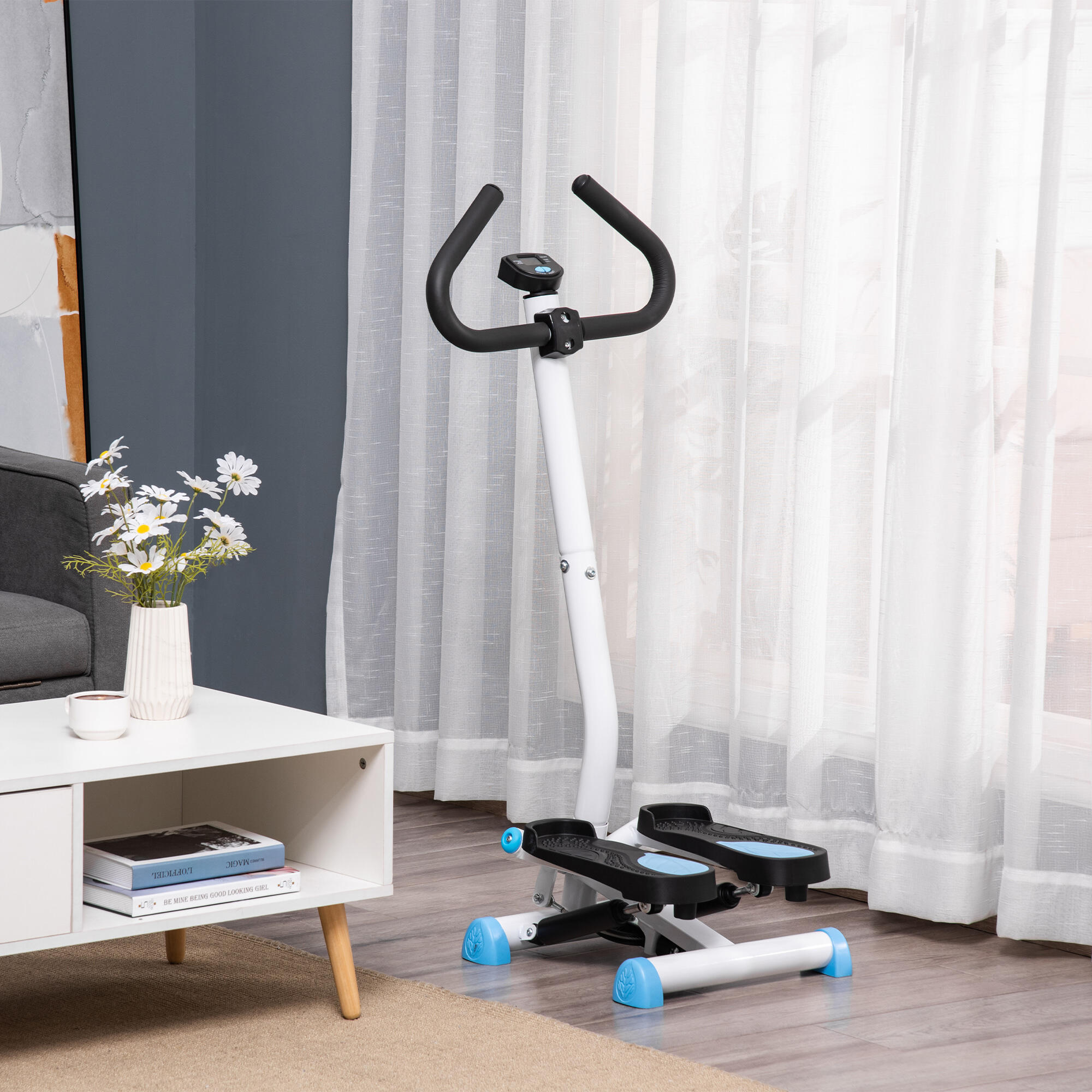 HOMCOM Stepper con Manubrio Monitor LCD e Pedali Antiscivolo Bianco e Blu 2/7