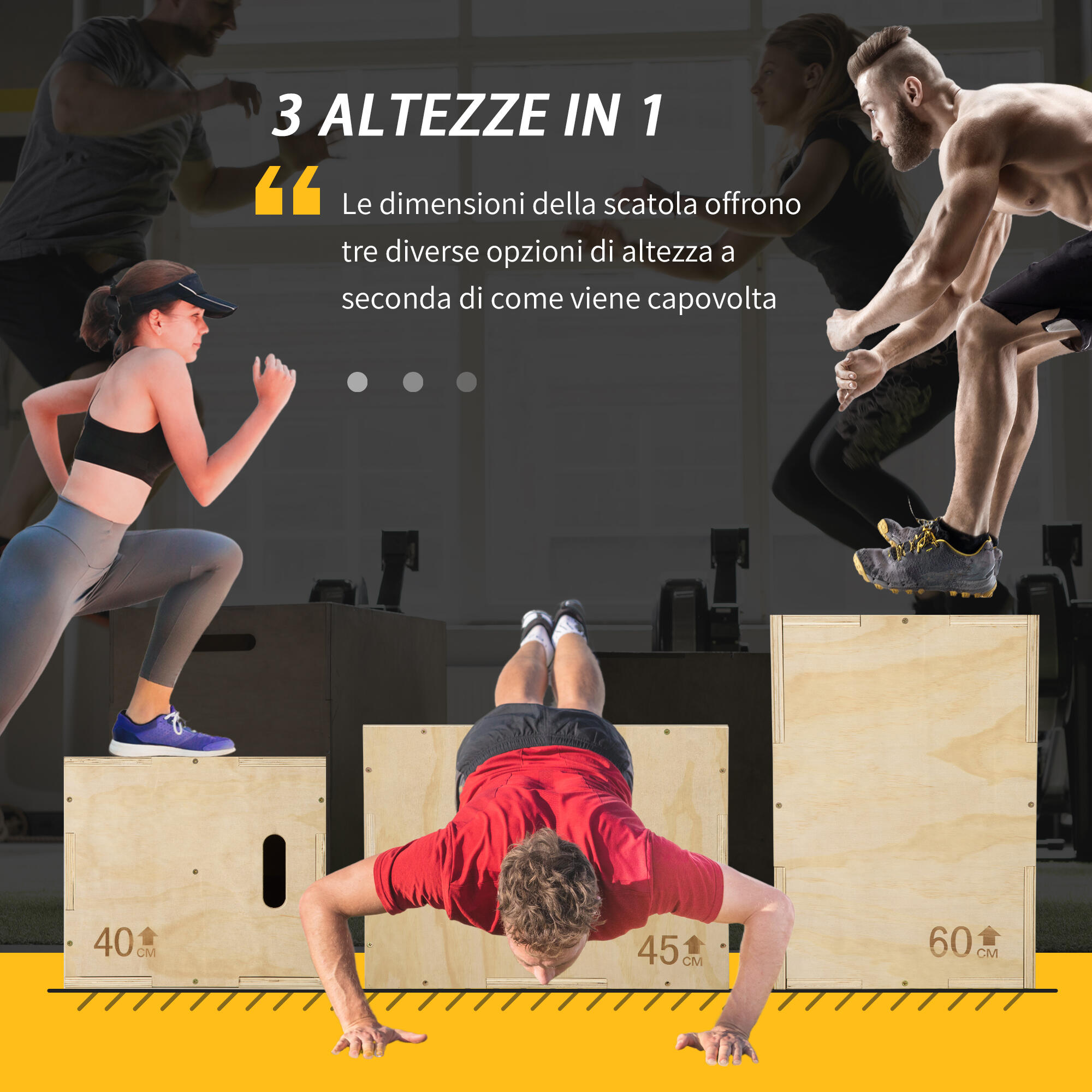 HOMCOM Plyo Box a 3 Altezze Regolabili in Legno di Faggio 45x40x60 cm 4/7