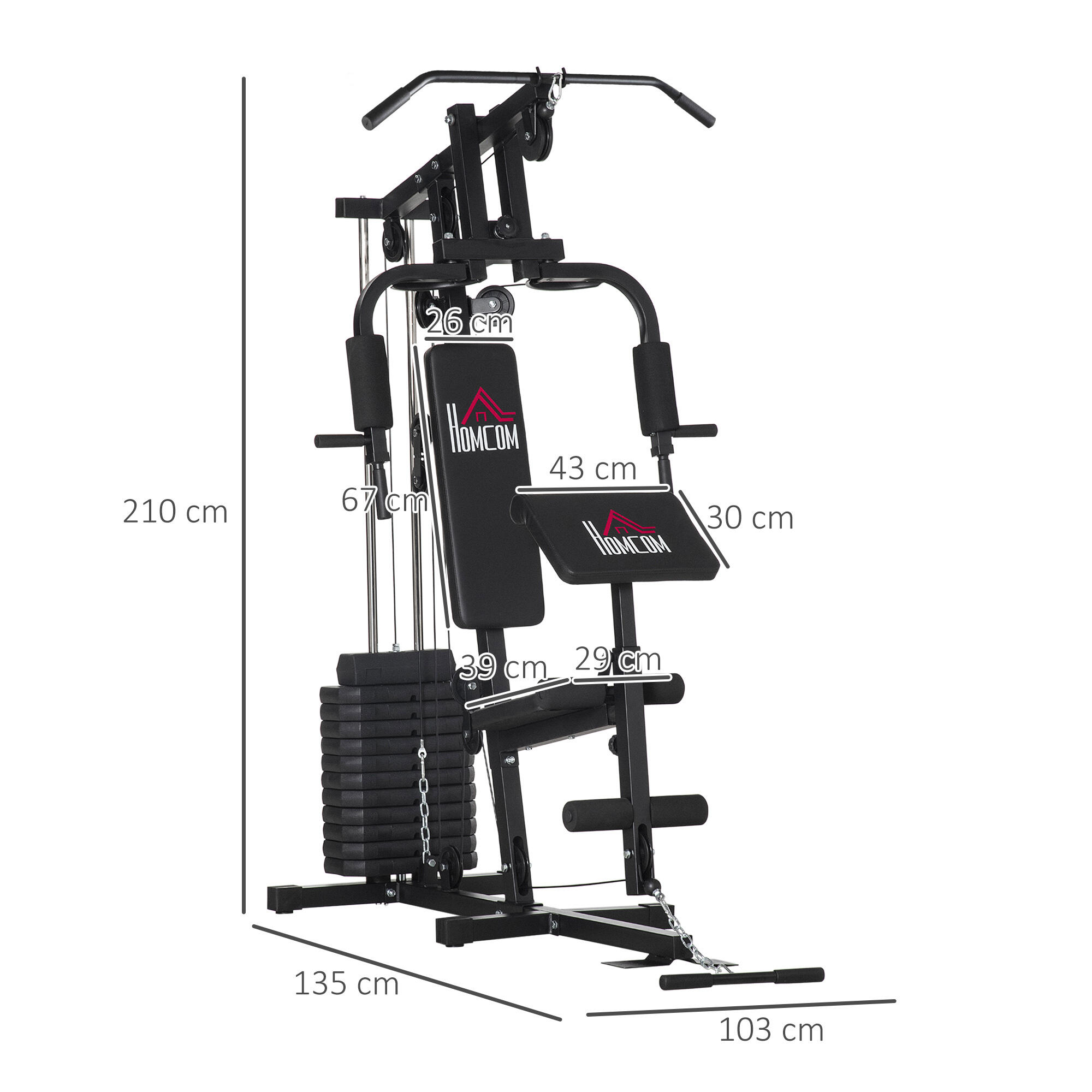 HOMCOM Stazione Fitness in Acciaio e PU con Schienale Imbottito Nero 3/8