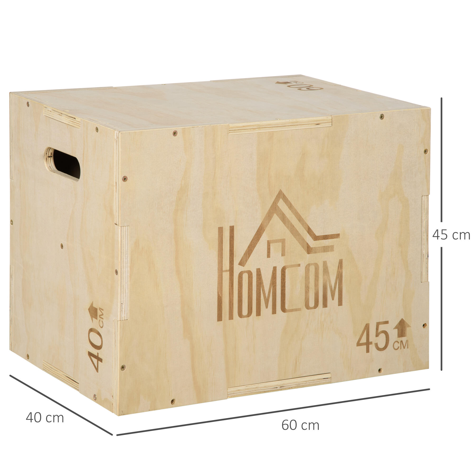 HOMCOM Plyo Box a 3 Altezze Regolabili in Legno di Faggio 45x40x60 cm 3/7