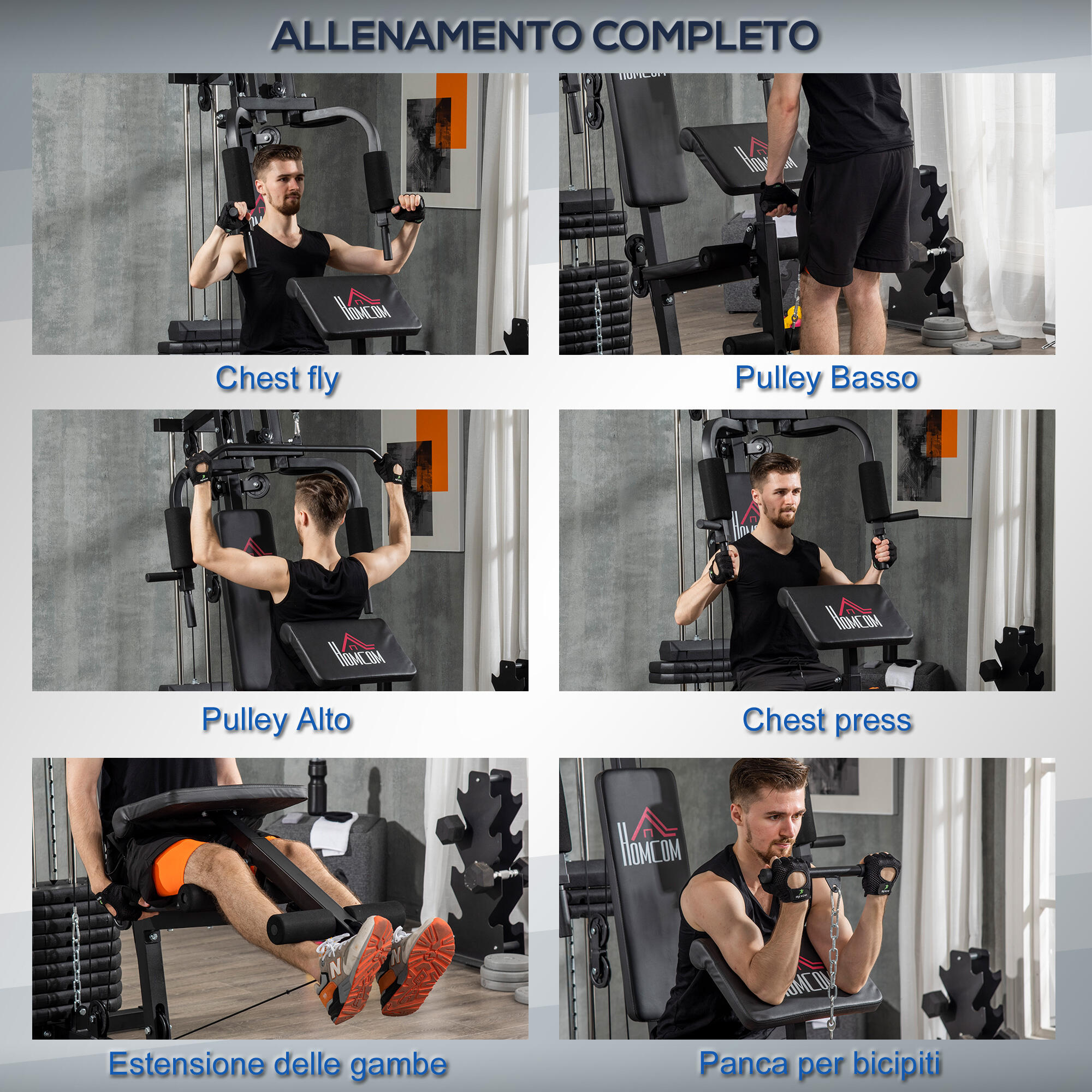 HOMCOM Stazione Fitness in Acciaio e PU con Schienale Imbottito Nero 4/8