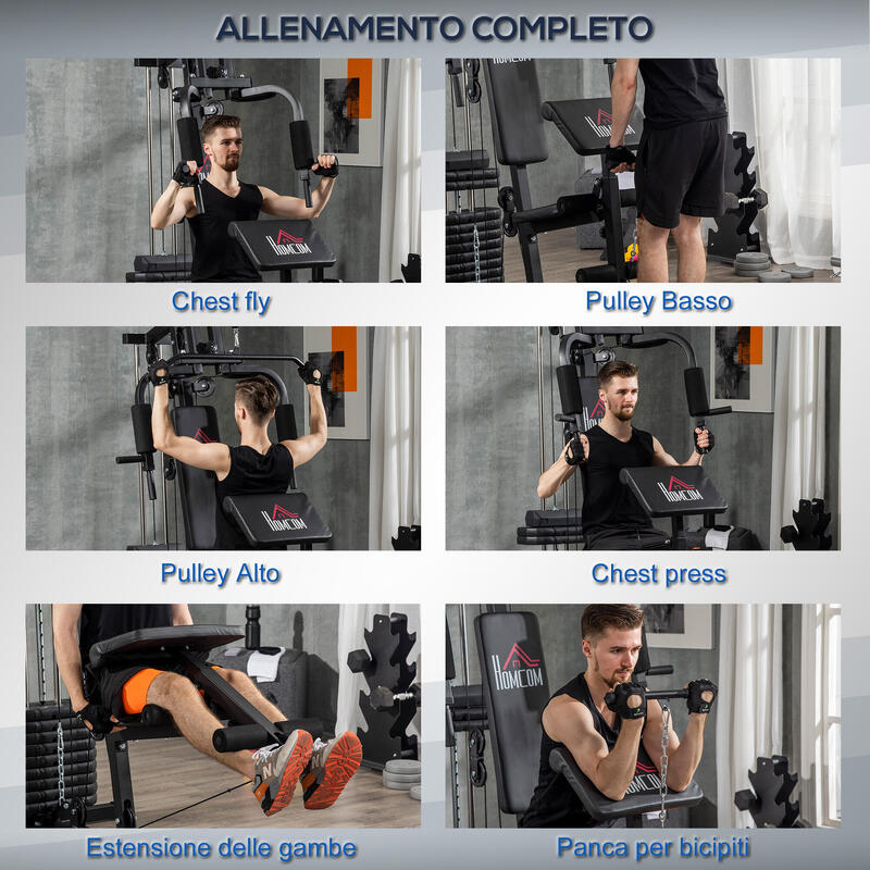 HOMCOM Stație de Fitness  din Oțel Și Pu cu Spătar Căptușit Negru