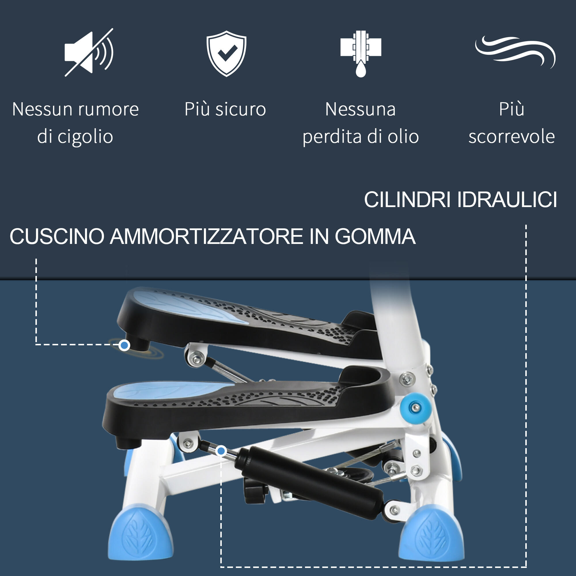 HOMCOM Stepper con Manubrio Monitor LCD e Pedali Antiscivolo Bianco e Blu 5/7