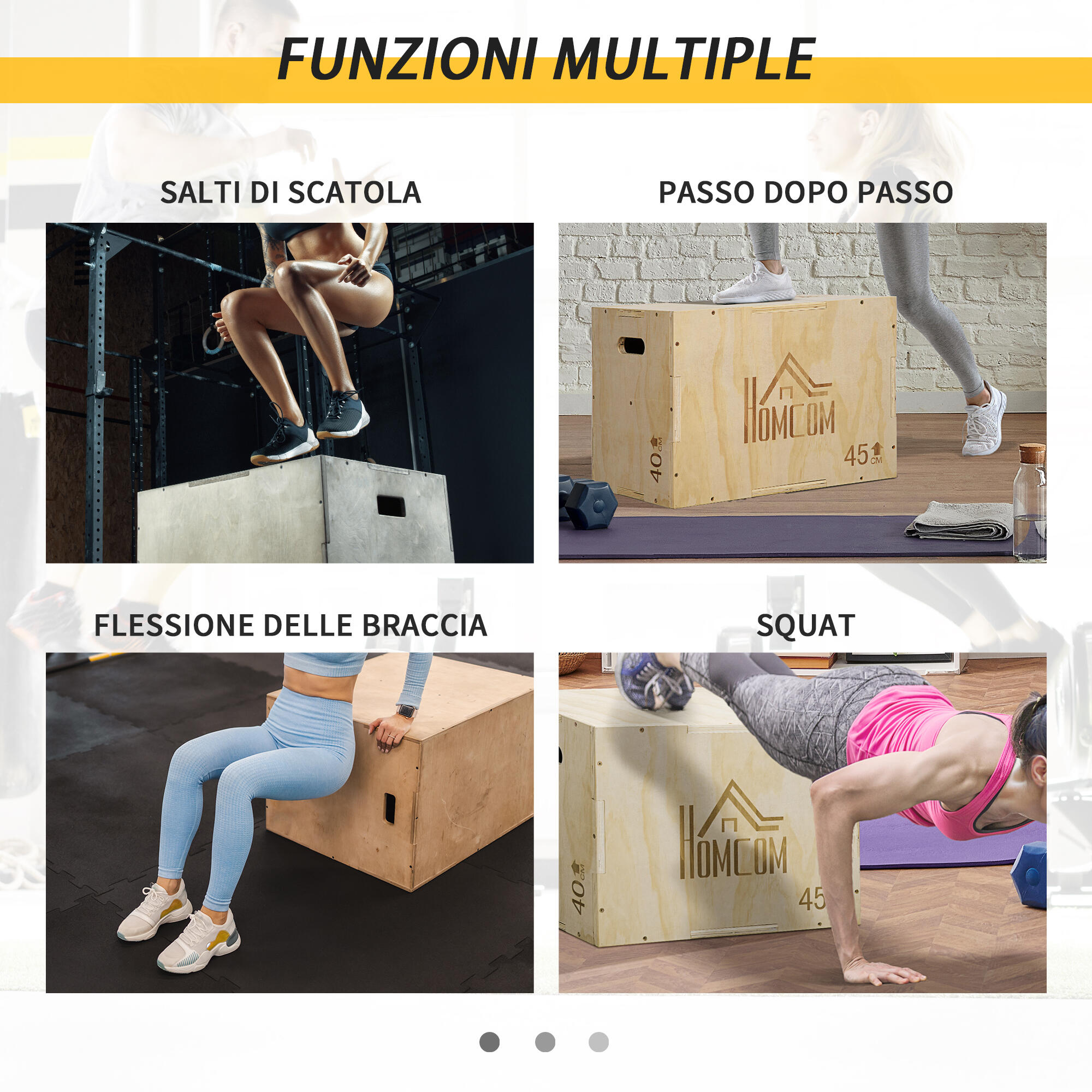 HOMCOM Plyo Box a 3 Altezze Regolabili in Legno di Faggio 45x40x60 cm 7/7
