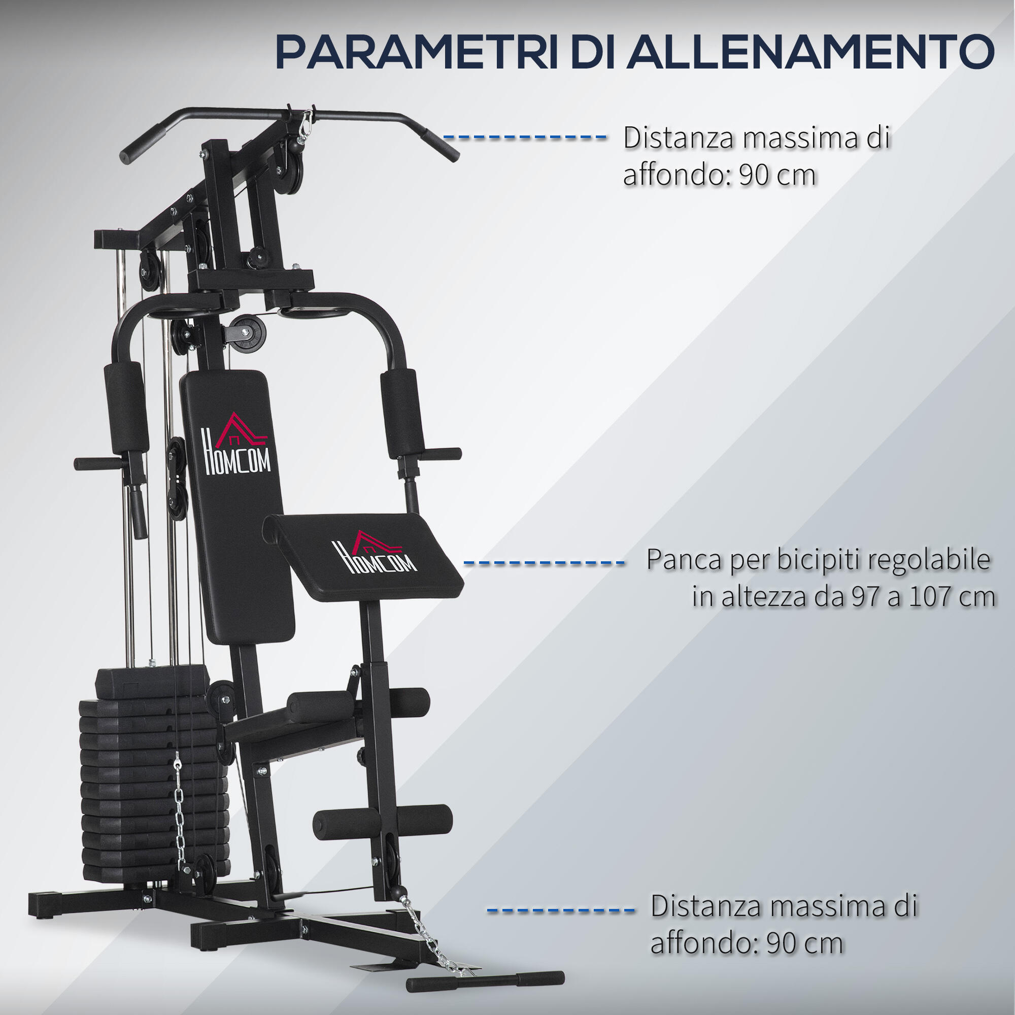 HOMCOM Stazione Fitness in Acciaio e PU con Schienale Imbottito Nero 6/8