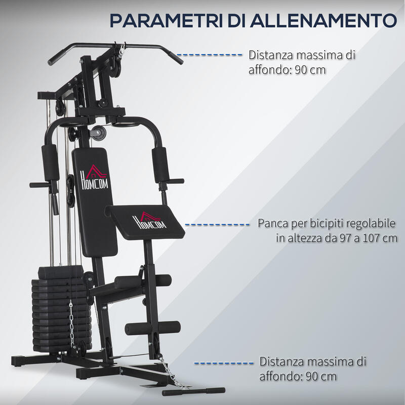 HOMCOM Stație de Fitness  din Oțel Și Pu cu Spătar Căptușit Negru
