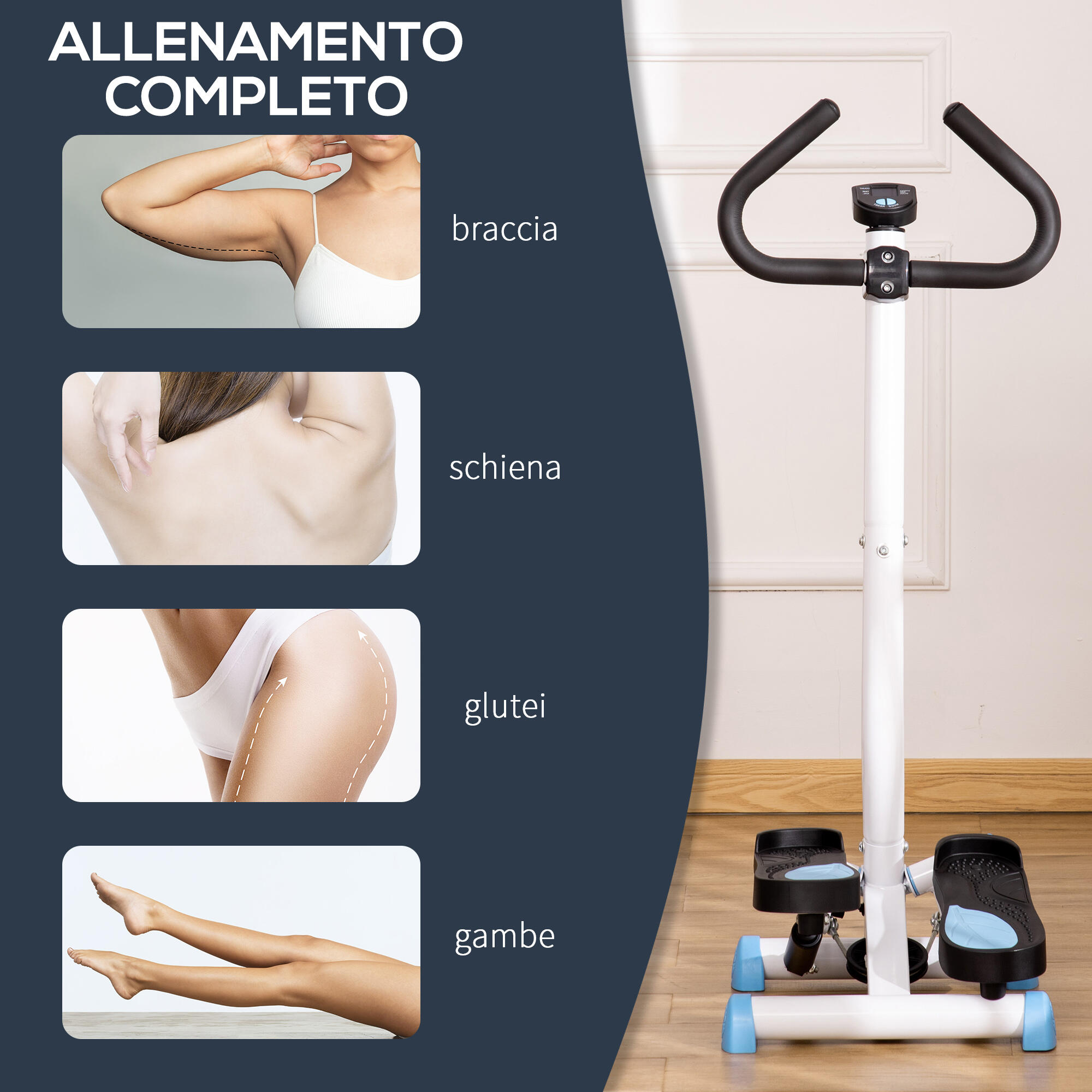 HOMCOM Stepper con Manubrio Monitor LCD e Pedali Antiscivolo Bianco e Blu 7/7