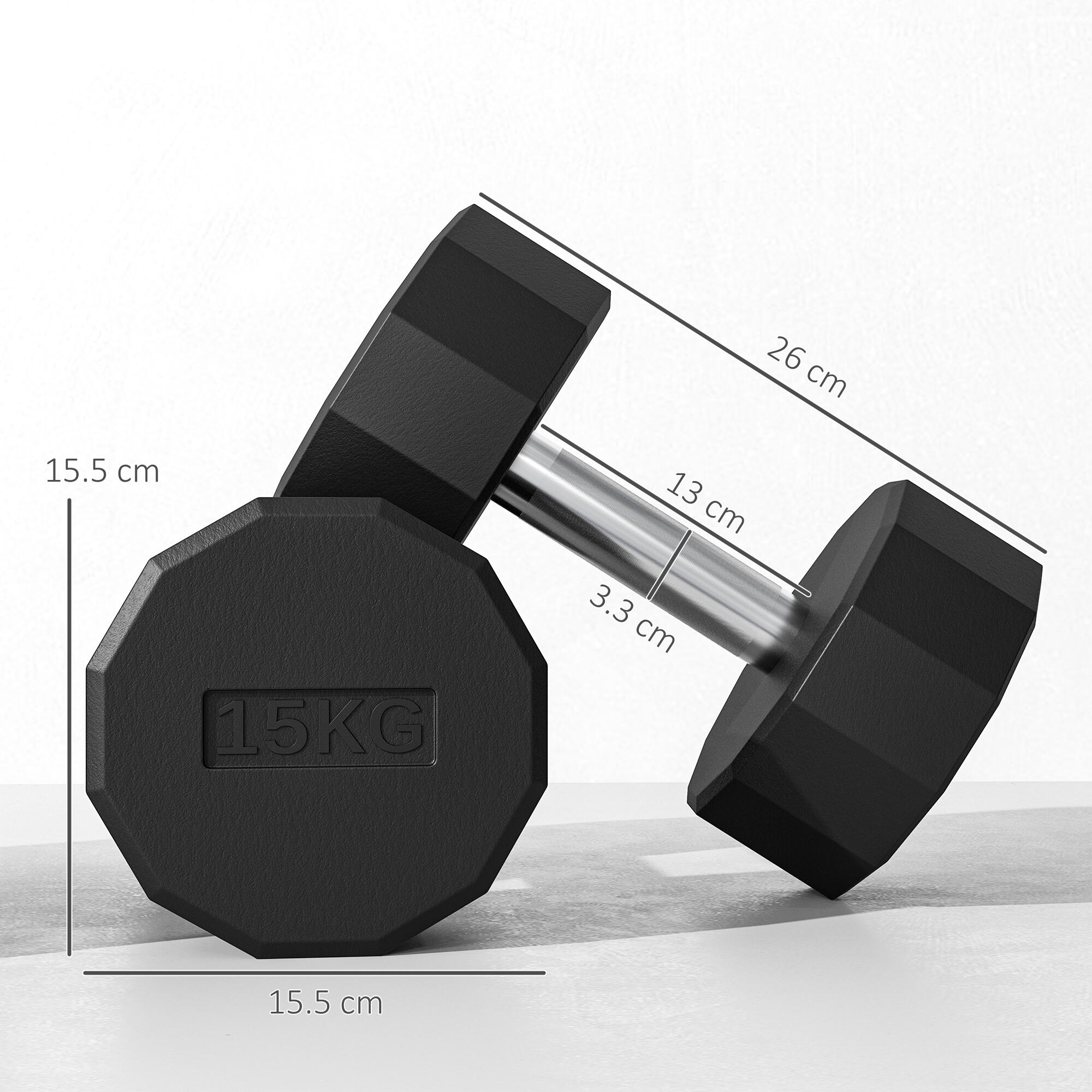 SPORTNOW Set 2 Manubri a 12 Lati da 15kg 26x15.5x15.5 cm Nero 3/8