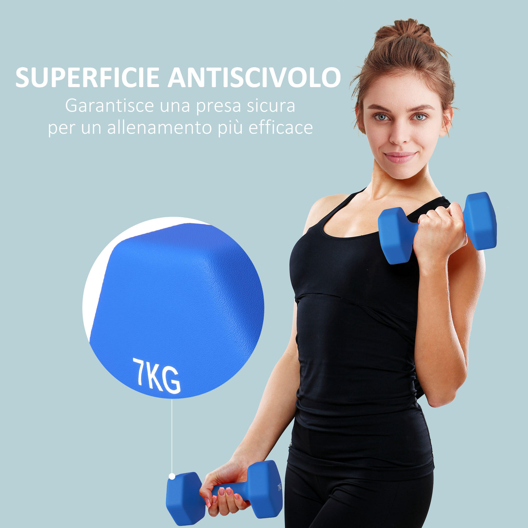 SPORTNOW Set 2 Manubri Esagonali da 2x7kg in Metallo e Plastica Blu 6/7